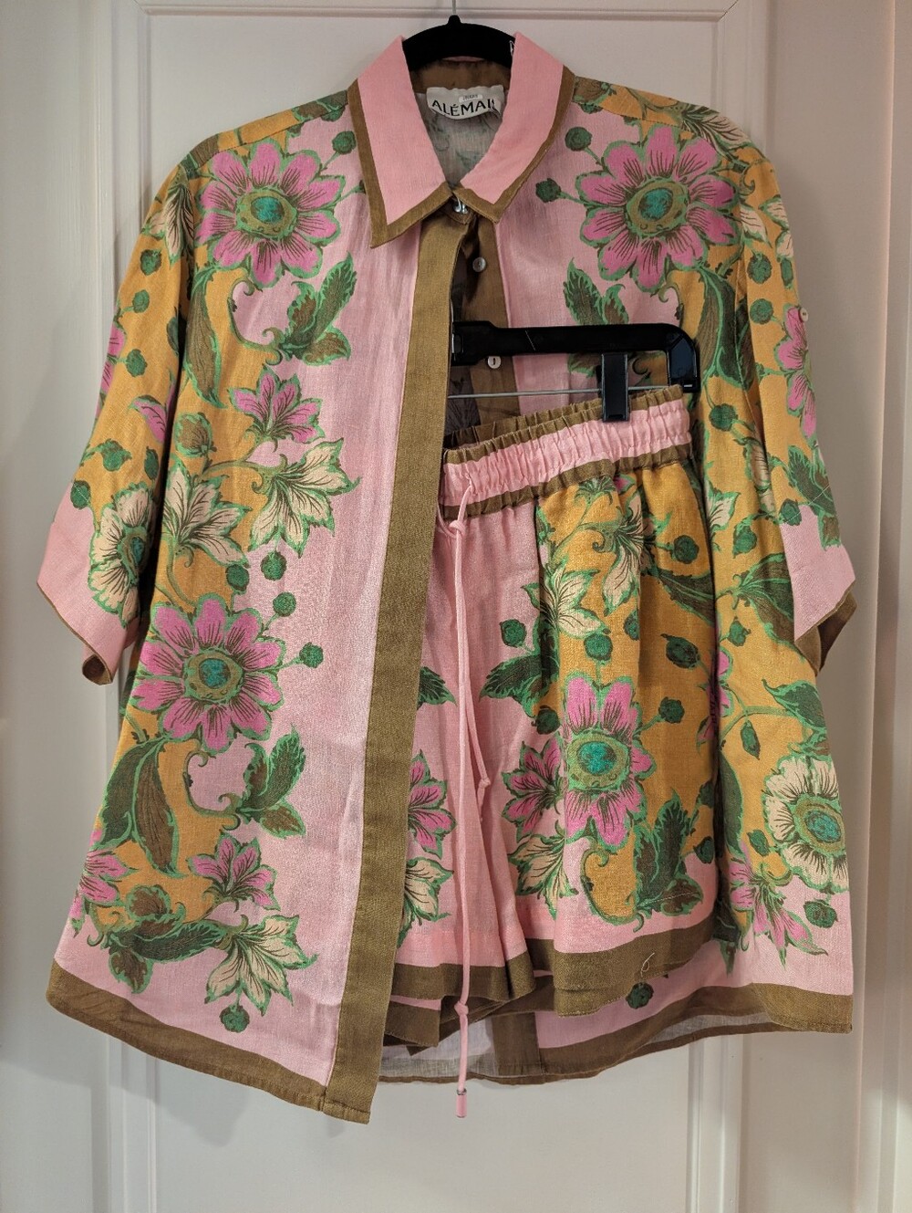 ALEMAIS Winnie Pink & Yellow & Brown Floral Linen Shirt and Short Set - Picture 8 of 16